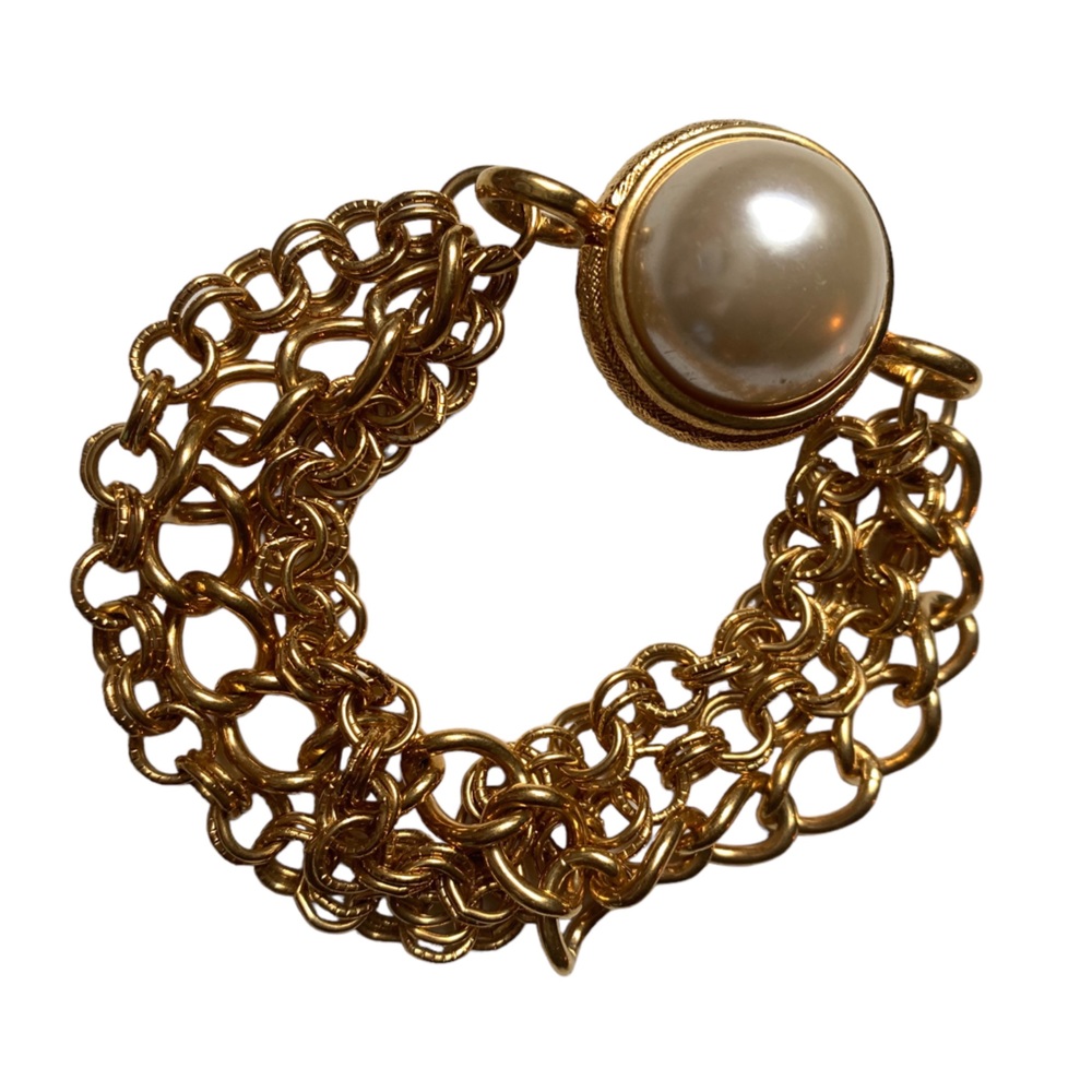 Magnetic Clasp Faux Pearl Crystal Gold Plated Chain Link Bracelet Woman Jewelry